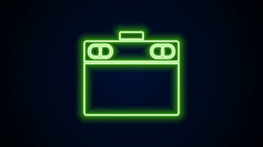 Siyah arkaplanda parlayan neon hattı grafiksel tablet simgesi izole edildi. 4K Video hareketli grafik canlandırması
