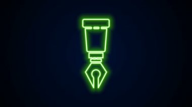Parlayan neon hattı Çeşme ucu simgesi siyah arkaplanda izole edildi. Kalem aleti işareti. 4K Video hareketli grafik canlandırması