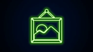 Parlayan neon çizgisi görüntü simgesi siyah arkaplanda izole edildi. 4K Video hareketli grafik canlandırması