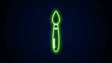 Parlayan neon çizgisi fırça simgesi siyah arkaplanda izole edildi. 4K Video hareketli grafik canlandırması