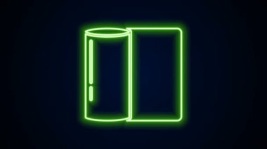 Parlayan neon çizgisi kağıt havlu rulo ikonu siyah arkaplanda izole edildi. 4K Video hareketli grafik canlandırması