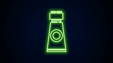 Siyah arkaplanda izole edilmiş boya paleti simgesiyle parlayan neon hat tüpü. 4K Video hareketli grafik canlandırması