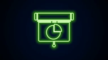 Parlak neon hattı sunum finansal iş kurulu grafiği, çizelgesi, diyagramı, bilgi grafiği, turta grafik simgesi siyah arkaplanda izole edilmiş. 4K Video hareketli grafik canlandırması