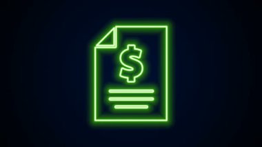 Parlayan neon hattı para ikonu siyah arkaplanda izole edildi. Bankacılık belgeleri dolar finans para sayfası. 4K Video hareketli grafik canlandırması