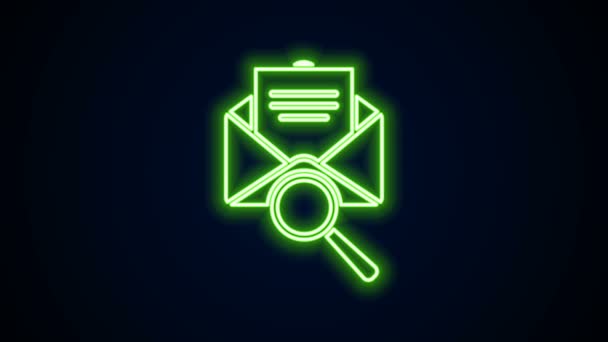 Zářící neonová čára Obálka s ikonou lupy izolovanou na černém pozadí. Grafická animace pohybu videa 4K — Stock video