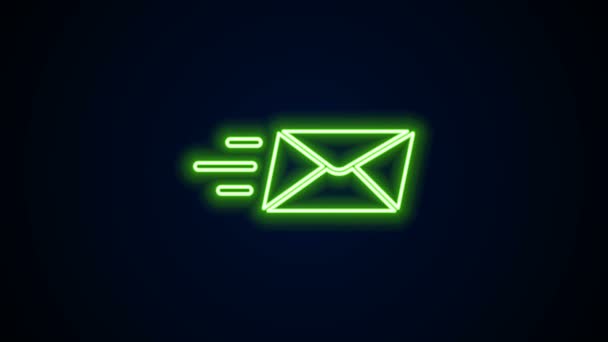 Icono de envolvente Express de línea de neón brillante aislado sobre fondo negro. Mensaje de correo electrónico símbolo de letra. Animación gráfica de vídeo 4K — Vídeos de Stock
