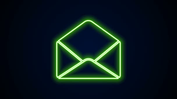 Icono de envolvente de línea de neón brillante aislado sobre fondo negro. Mensaje de correo electrónico símbolo de letra. Animación gráfica de vídeo 4K — Vídeos de Stock