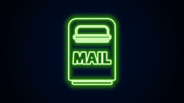 Glowing neon line Mail box icon isolated on black background. Mailbox icon. Mail postbox on pole with flag. 4K Video motion graphic animation — Stock Video