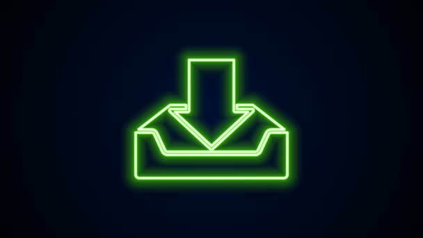 Glowing neon line Unduh ikon inbox terisolasi pada latar belakang hitam. Animasi grafis gerak Video 4K — Stok Video