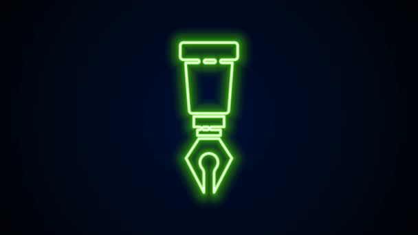 Glödande neon linje fontän penna spets ikon isolerad på svart bakgrund. Pennans verktygsskylt. 4K Video motion grafisk animation — Stockvideo