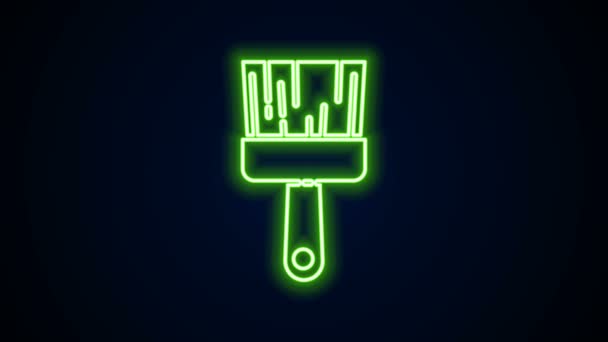 Glödande neon line Måla borste ikon isolerad på svart bakgrund. 4K Video motion grafisk animation — Stockvideo