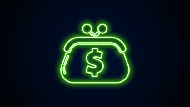 Glödande neon linje plånbok med dollar symbol ikon isolerad på svart bakgrund. Handväska ikon. Kontantsparande symbol. 4K Video motion grafisk animation — Stockvideo