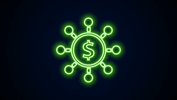Glowing neon line Dollar, share, network icon isolated on black background. Animasi grafis gerak Video 4K — Stok Video