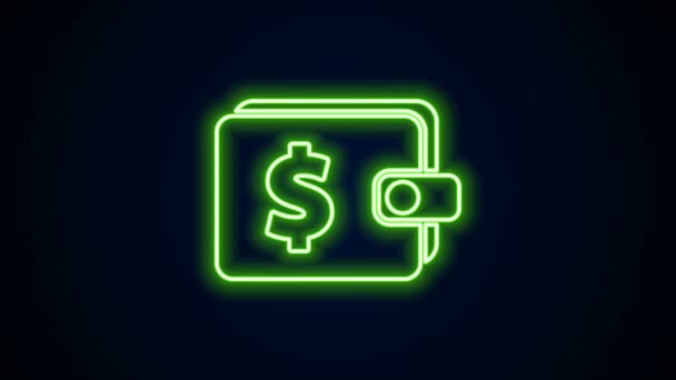 Glowing neon line Wallet with dollar symbol icon isolated on black background. Purse icon. Cash savings symbol. 4K Video motion graphic animation — Stock Video