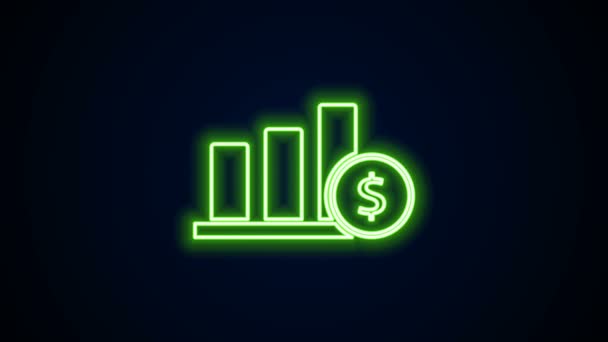 Gloeiende neon lijn Taartdiagram infographic en dollar symbool pictogram geïsoleerd op zwarte achtergrond. Grafiekteken. 4K Video motion grafische animatie — Stockvideo