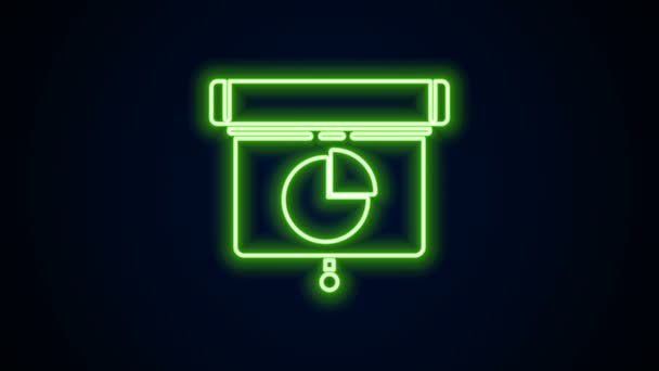 Leuchtende Neon-Linie Präsentation Finanz-Business-Tafel mit Diagramm, Zeitplan, Diagramm, Infografik, Kuchendiagramm-Symbol auf schwarzem Hintergrund isoliert. 4K Video Motion Grafik Animation — Stockvideo