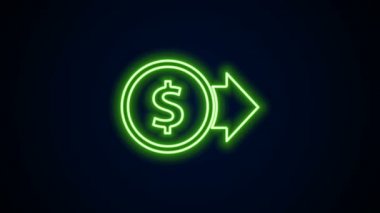 Parlak neon hattı parası ve siyah arka planda izole edilmiş dolar sembolü simgesi. Bankacılık işareti. Para sembolü. 4K Video hareketli grafik canlandırması