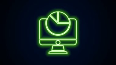 Siyah arkaplanda izole edilmiş grafik çizelgesi simgesi olan parlak neon hattı bilgisayar monitörü. Metin dosyasını rapor et. Muhasebe tabelası. Denetim, analiz, planlama. 4K Video hareketli grafik canlandırması