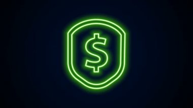 Siyah arkaplanda dolar sembolü olan parlak neon hattı kalkanı. Güvenlik kalkanı koruması. Para güvenliği konsepti. 4K Video hareketli grafik canlandırması