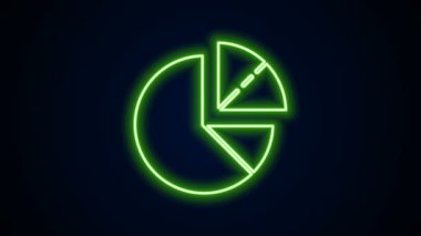 Parlayan neon hattı pasta grafiği bilgi simgesi siyah arkaplanda izole edildi. Diyagram çizelgesi. 4K Video hareketli grafik canlandırması