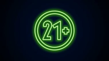 Parlayan neon hattı 21 artı simge siyah arkaplanda izole edildi. Yetişkinlerin içerik simgesi. 4K Video hareketli grafik canlandırması