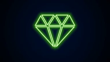 Parlayan neon çizgisi simgesi siyah arkaplanda izole edildi. Mücevher sembolü. Mücevher taşı. 4K Video hareketli grafik canlandırması