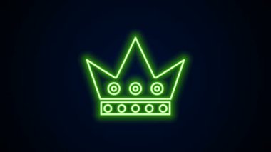 Parlayan neon hattı King, siyah arkaplanda izole edilmiş kart simgesini oynuyor. Kumarhane kumarı. 4K Video hareketli grafik canlandırması