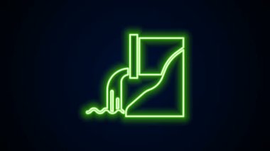 Parlayan neon hattı Atık Su simgesi siyah arkaplanda izole edildi. Kanalizasyon borusu. Borudan nehre sıvı akıyor. 4K Video hareketli grafik canlandırması