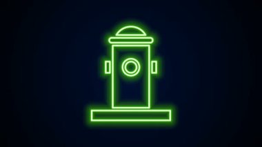 Parlayan neon hattı yangın musluğu simgesi siyah arkaplanda izole edildi. 4K Video hareketli grafik canlandırması