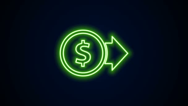 Glödande neon line Mynt pengar med dollar symbol ikon isolerad på svart bakgrund. Bankväxel. Kontantsymbol. 4K Video motion grafisk animation — Stockvideo