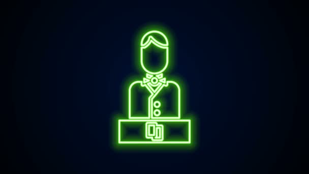 Ragyogó neon line Kaszinó kereskedő ikon elszigetelt fekete háttér. Kaszinó krupié. 4K Videó mozgás grafikus animáció — Stock videók