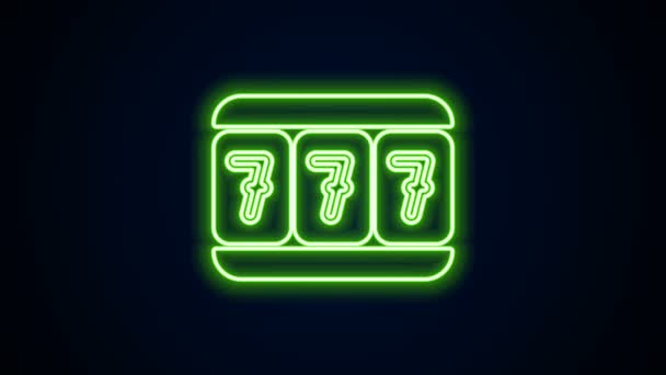 Máquina de fenda de linha de néon brilhante com ícone de total de apostas num jogo de setes afortunado isolado no fundo preto. Animação gráfica em movimento de vídeo 4K — Vídeo de Stock