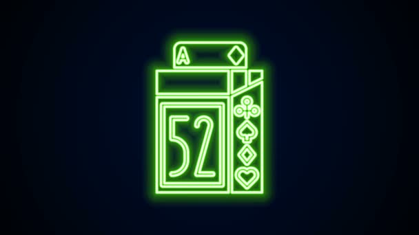 Lumineux néon ligne Deck de cartes à jouer icône isolée sur fond noir. Casino de jeu. Animation graphique de mouvement vidéo 4K — Video