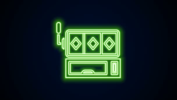 Gloeiende neon lijn Slot machine pictogram geïsoleerd op zwarte achtergrond. 4K Video motion grafische animatie — Stockvideo