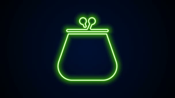 Lumineux néon ligne Portefeuille icône isolé sur fond noir. Icône de sac. Symbole d'épargne. Animation graphique de mouvement vidéo 4K — Video