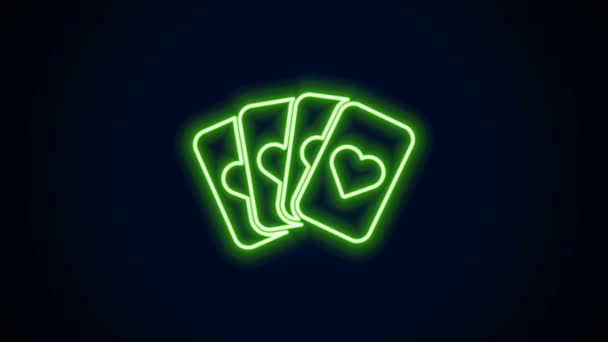 Linha de néon brilhante Deck de cartas de jogar ícone isolado no fundo preto. Jogo de casino. Animação gráfica em movimento de vídeo 4K — Vídeo de Stock