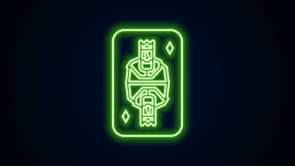 发光的霓虹灯线王牌与钻石符号图标隔离在黑色背景。赌场赌博。4K视频运动图形动画 — 图库视频影像