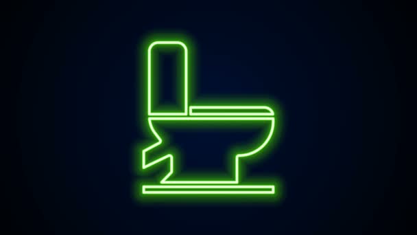 Žhnoucí neonová čára Ikona toaletní mísy izolované na černém pozadí. Grafická animace pohybu videa 4K — Stock video