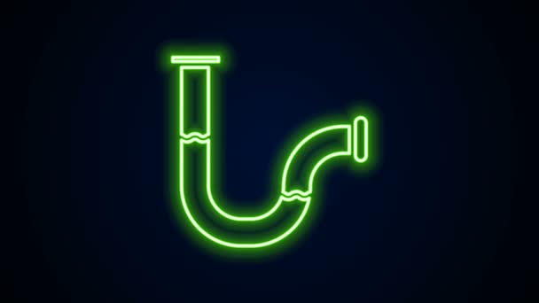 Светящиеся неоновые линии промышленности иконка металлической трубы изолированы на черном фоне. Детали трубопроводов различной формы. Видеографическая анимация 4K — стоковое видео