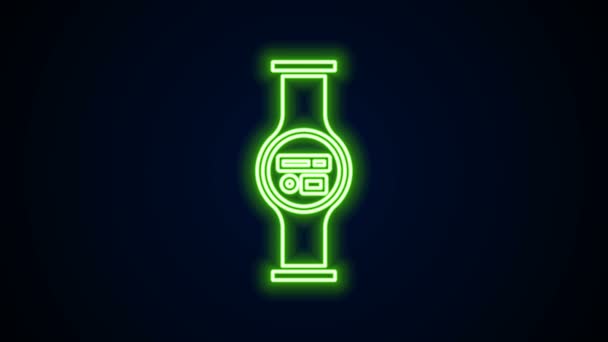 Linea neon incandescente Contatore acqua con icona pipeline isolata su sfondo nero. Animazione grafica 4K Video motion — Video Stock