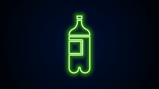 Glödande neon line Flaska med vatten ikon isolerad på svart bakgrund. Läsk aqua drink tecken. 4K Video motion grafisk animation — Stockvideo