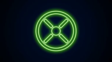 Parlayan neon hattı sanayi kapakçığı simgesi siyah arkaplanda izole edildi. 4K Video hareketli grafik canlandırması