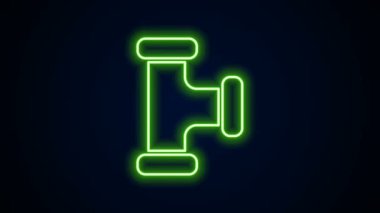 Parlayan neon hattı Endüstri metalik boru ikonu siyah arka planda izole edildi. Tesisat boru hattının farklı şekillerde parçaları. 4K Video hareketli grafik canlandırması