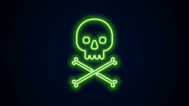 Çapraz kemiklerdeki parlak neon hattı Skull siyah arka planda izole edildi. 4K Video hareketli grafik canlandırması