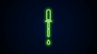 Parlayan neon hattı Pipette simgesi siyah arkaplanda izole edildi. Tıbbi elementler, kimya laboratuarı ekipmanları. Damlalı boru. Tıp sembolü. 4K Video hareketli grafik canlandırması