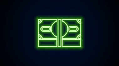 Parlak neon hattı kağıt yığınları para ikonu siyah arka planda izole. Para desteleri. Para birimi. 4K Video hareketli grafik canlandırması