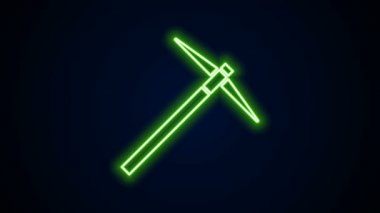 Parlayan neon çizgisi Kazma simgesi siyah arkaplanda izole edildi. 4K Video hareketli grafik canlandırması