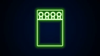 Parlak neon hattı Açık kibrit kutusu ve siyah arkaplanda izole edilmiş simge eşleşmesi. 4K Video hareketli grafik canlandırması