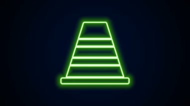 Parlayan neon hattı trafik konisi simgesi siyah arkaplanda izole edildi. 4K Video hareketli grafik canlandırması