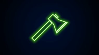 Parlayan neon hattı itfaiyeci balta simgesi siyah arka planda izole edildi. Yangın baltası. 4K Video hareketli grafik canlandırması